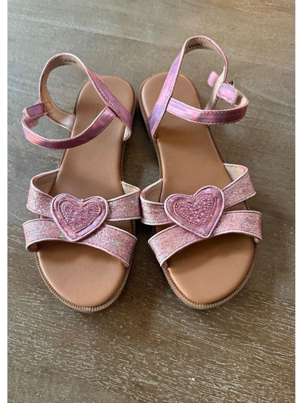 Cupcake Couture Girls Sandals Sz 4 Pink Glitter Heart Strap Sparkly Dressy Cute